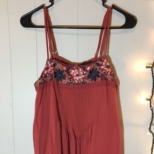 American Eagle Petite Embroidered Coral Mini Dress